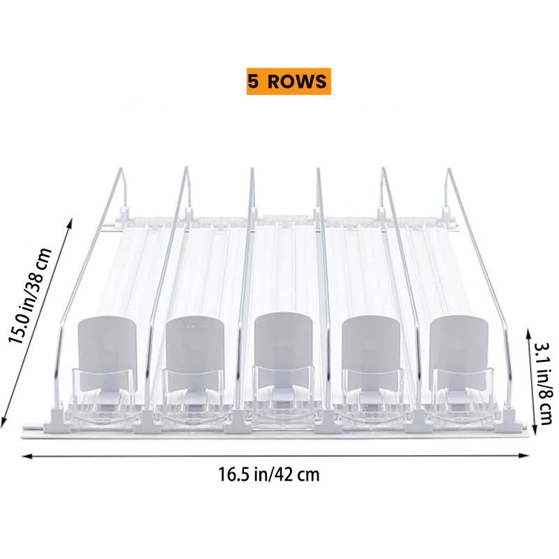 Fully Assembled Drink Beverage Fridge Organizer, Automatic Self-Pusher Glide, Adjustable Width, Soda Can Water Beer Bottle Beverage, 12oz to 20oz, Home Kitchen, Commercial Refrigerator(3 Rows  5 Rows) Plastic Racks