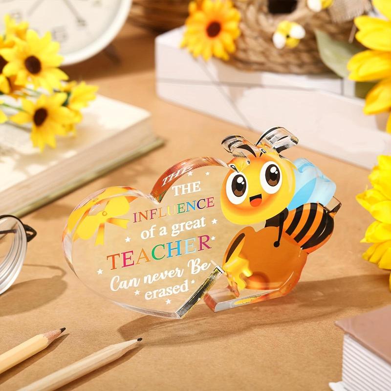 Creative Acrylic Heart & Cute Cartoon Bee Shaped Plaque, Letter Pattern Student Graduation Gift for Teacher, Desktop Decoration for Home & Office