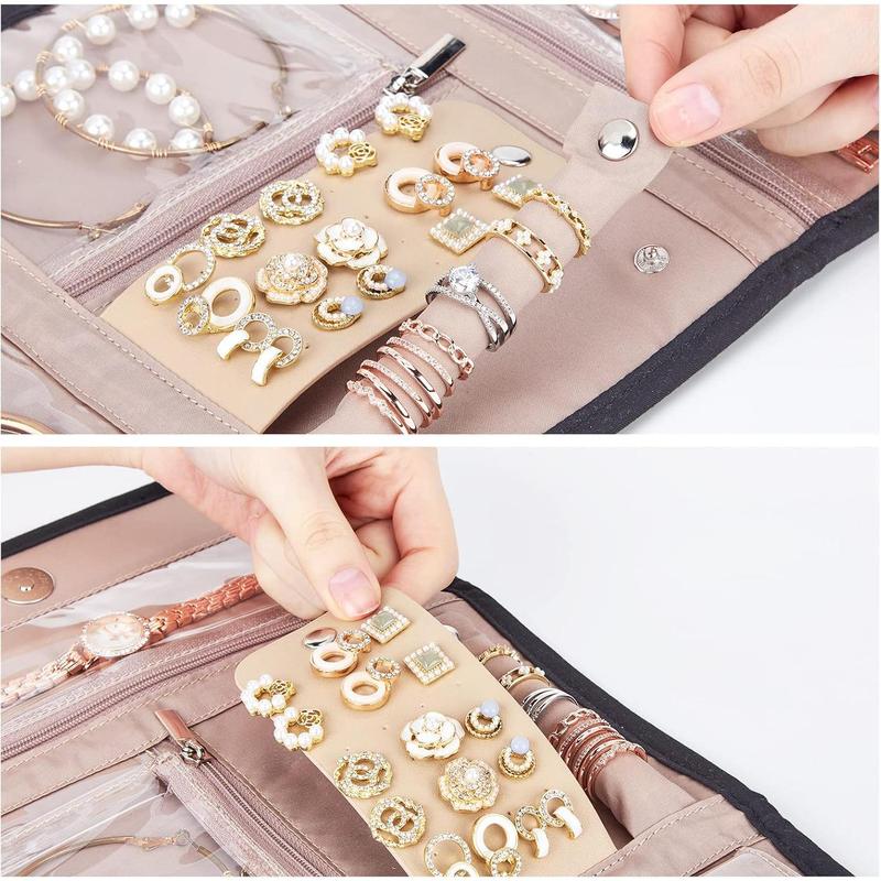 Travel Jewelry Case Organizer, Foldable Jewelry Storage Roll for Earrings, Necklaces, Rings, Bracelets, Brooches