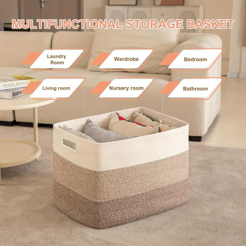 Super Large Blanket Basket, 108L Rectangle Woven Baskets for Storage, Cotton Rope Basket For Living Room, Toy Basket with Handle, Basket for Organizing