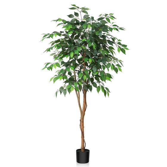 5ft Artificial Ficus Tree in Black Plastic Pot for Living Room and Office Decor Decorative Fruit Plant Centerpiece Silk Wooden Ornaments