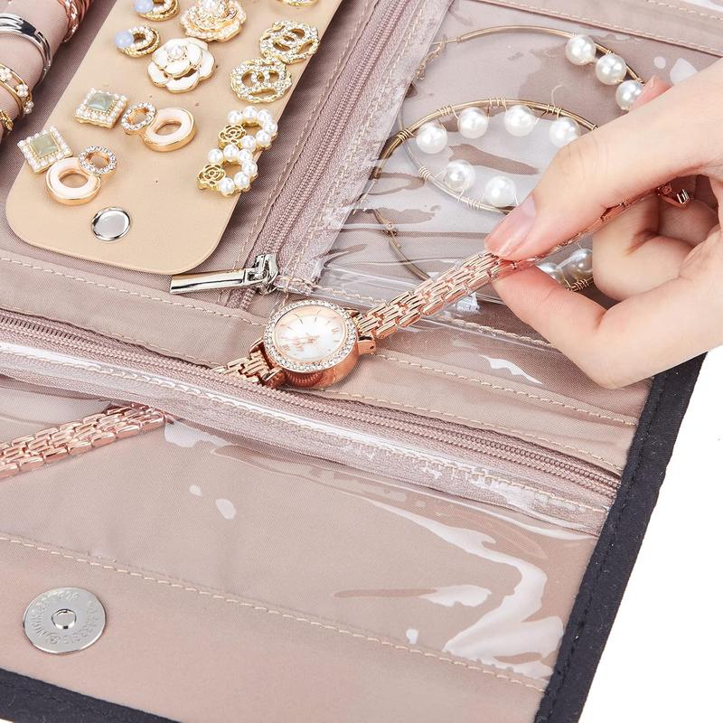 Travel Jewelry Case Organizer, Foldable Jewelry Storage Roll for Earrings, Necklaces, Rings, Bracelets, Brooches