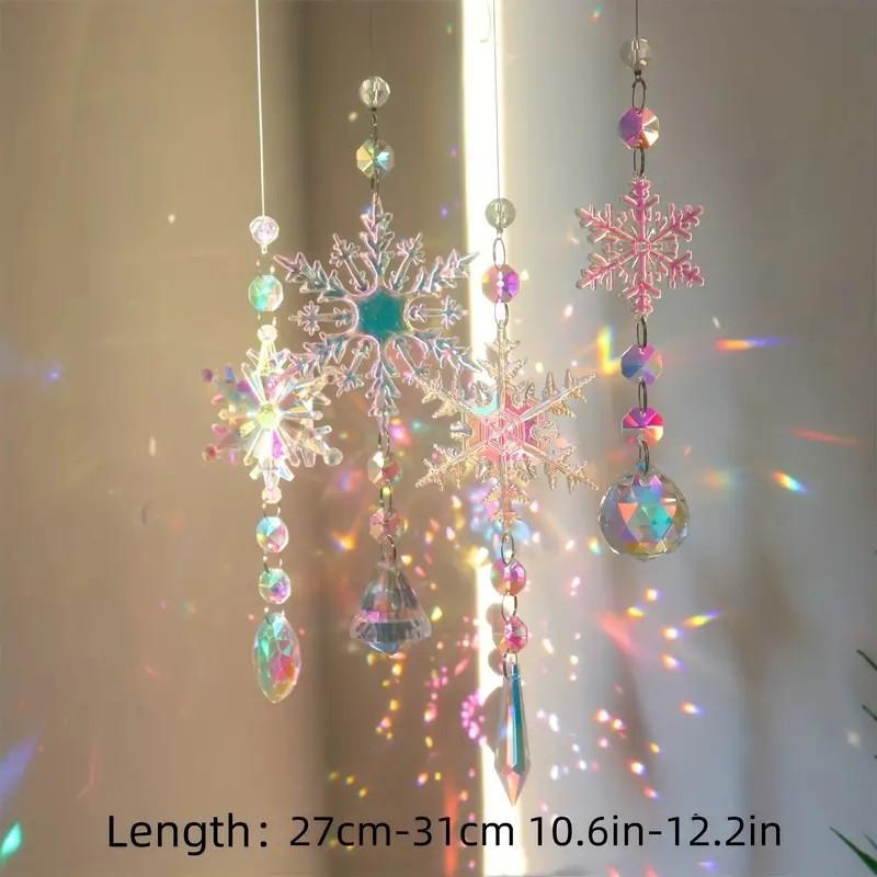 Christmas Themed Hanging Decoration, 4 Counts set Colorful Artificial Crystal Snowflake Design Hanging Ornament, Hanging Decor for Home Party Festival