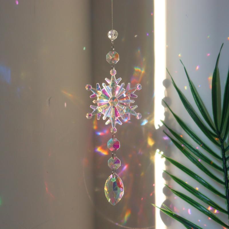 Christmas Themed Hanging Decoration, 4 Counts set Colorful Artificial Crystal Snowflake Design Hanging Ornament, Hanging Decor for Home Party Festival