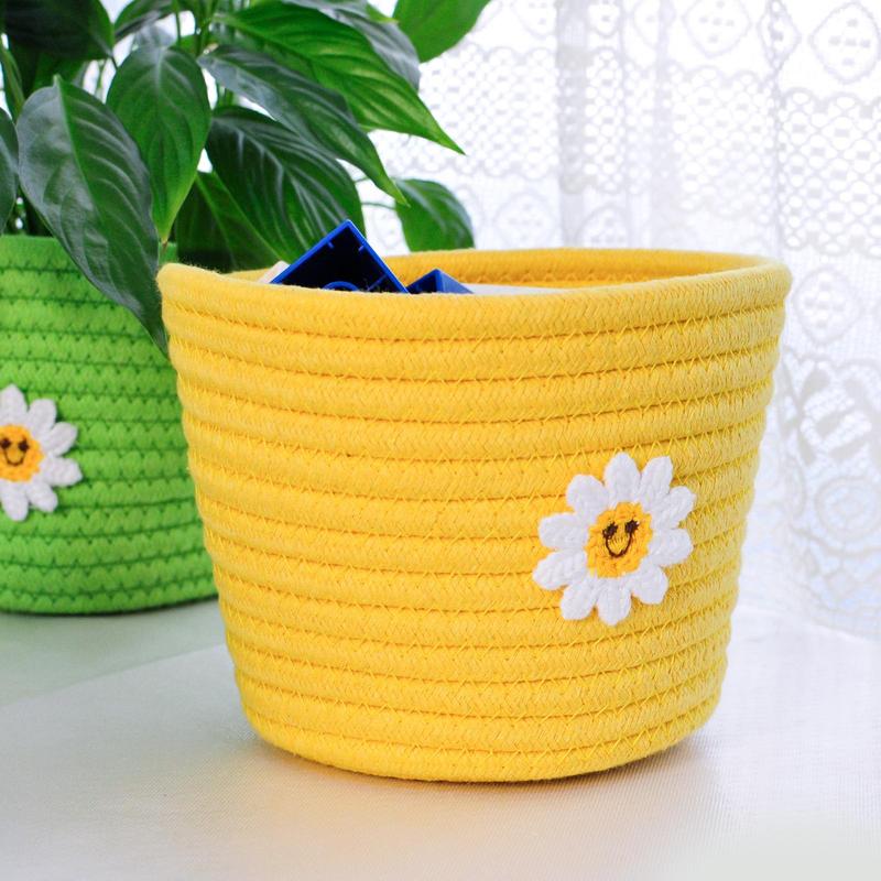 Flower Pattern Storage Basket, 1 5 Counts Cute Knitted Storage Basket, Multifunctional Desktop Storage Organizer for Home Bedroom Living Room