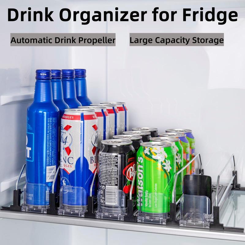 Fully Assembled Drink Beverage Fridge Organizer, Automatic Self-Pusher Glide, Adjustable Width, Soda Can Water Beer Bottle Beverage, 12oz to 20oz, Home Kitchen, Commercial Refrigerator(3 Rows  5 Rows) Plastic Racks