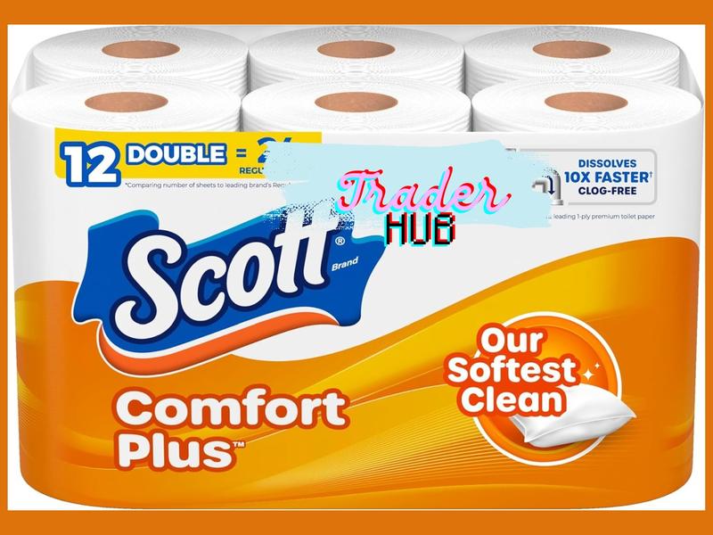 ComfortPlus Toilet Paper, 12 Double Rolls, 231 Sheets per Roll, Septic-Safe, 1-Ply Toilet Tissue Wipes