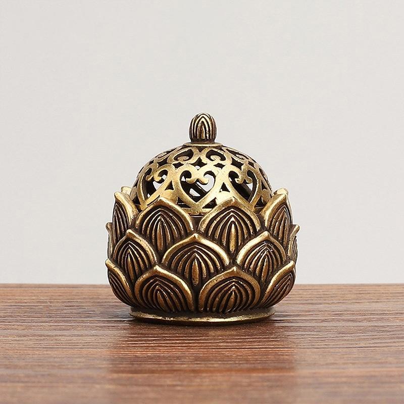 Vintage Lotus Design Incense Burner, 2pcs Mini Hollow Incense Holder, Desktop Ornament for Home Living Room Bedroom