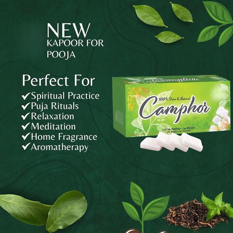 Natural Camphor Blocks - Camphor Tablets (150 Gram, 32 Tablets) for Aromatherapy, Odor Elimination, Puja - Alcanfor en Bloques, Alcanfor Tablets, Alcanfor en Bolitas, Kapoor for Pooja