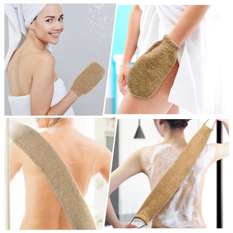 Back Scrubber Set, 2 Counts Back Scrubber  Body Exfoliating Glove & Strap, Body Cleaning Gloves Set for Home Hotel Salon Bathroom Vacation