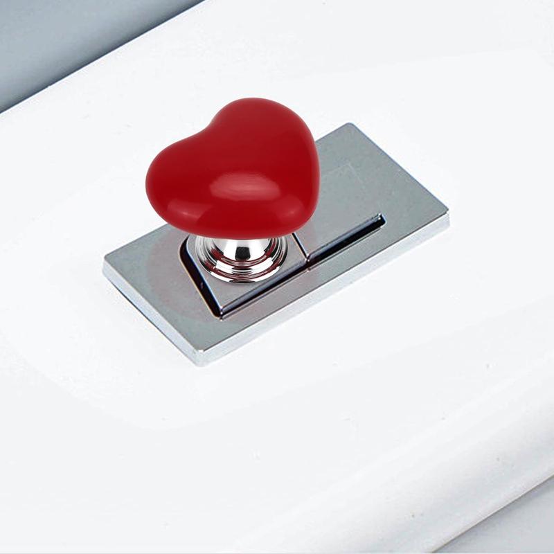 Love Heart Shaped Toilet Tank Button Toilet Press Tool Women Manicures Toilet Lid Cover Lifter Handle Sticky Drawer Pull Handle Toilet Flush Tank Button Aid Bathroom (Red)