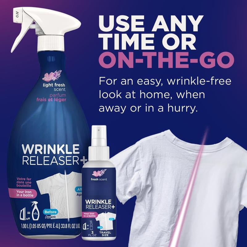 Wrinkle Releaser Spray, All In One Wrinkle Release Spray, Odor Eliminator, Static Remover, Fabric Refresher & Ironing Aid for Clothes, 33.8 Fl Oz (Pack of 2), Light Fresh Scent