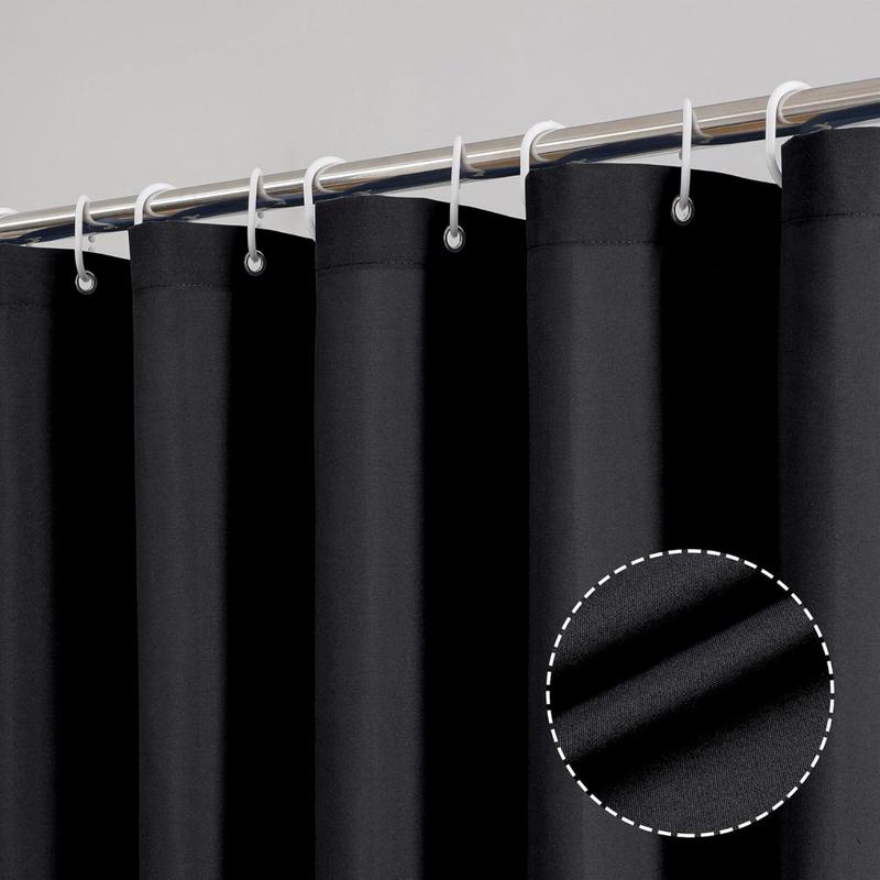 Solid Black Shower Curtain for Bathroom,Fabric - Soft Cloth,Water Repellent, Machine Washable Shower Curtain Set with 12 Hooks, Grommets Top, 72Wx72L