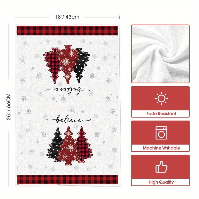 Red Xmas Trees Christmas Kitchen Towels Dish Towels, 18x26 Inch Daily Buffalo Plaid Winter Room Funky Home Decoration Hand Towels Set of 2 3 4