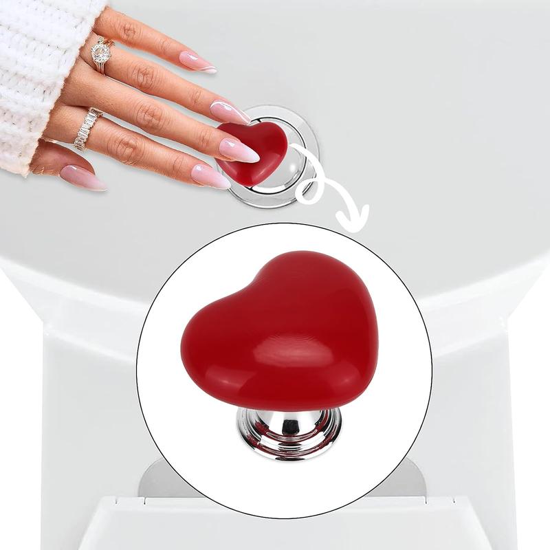 Love Heart Shaped Toilet Tank Button Toilet Press Tool Women Manicures Toilet Lid Cover Lifter Handle Sticky Drawer Pull Handle Toilet Flush Tank Button Aid Bathroom (Red)