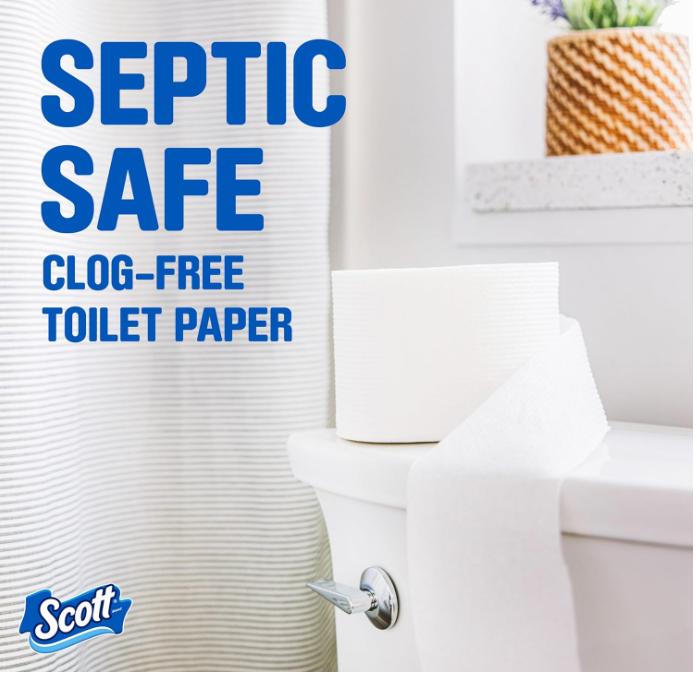 Scott ComfortPlus Toilet Paper, 12 Double Rolls, 231 Sheets per Roll, Septic-Safe, 1-Ply Toilet Tissue