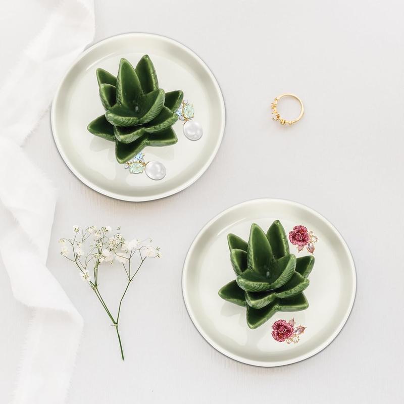 Ceramic-Aloe-Ring-Holder-Cactus-Ring-Holder,  Dish Holder Trinket Tray for Rings Earrings Necklace Organizer for Women Girls Valentines Christmas Birthday Gift