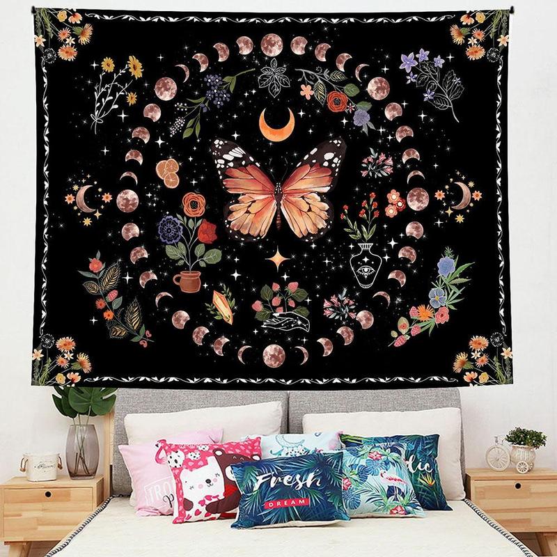 Butterfly & Floral & Moon Design Tapestry for Room Decor, 1 Count Creative Hanging Background, Bohemian Style Hanging Wall Art for Home Bedroom Living Room, Home Decor, Bedroom Decor