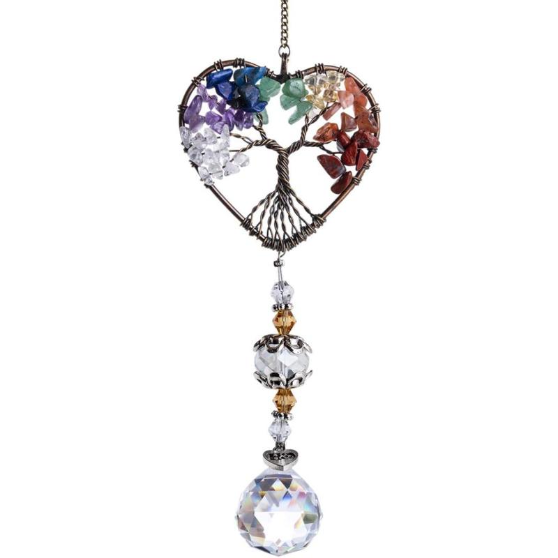 Sun Catcher Crystal Tree of Life Rainbow Maker Drops Hang for Window, Home Decor,Gift for Women - Unique Gifts for Birthdays, New Jobs, Anniversaries, Christmas, Thanksgiving Hanging Ornaments Hangable Decoration