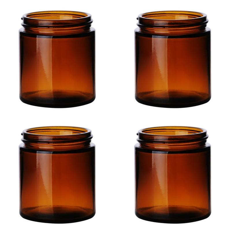 Amber Glass Wide Mouth Straight Jars - 4 oz Volume - Pack of 4 Containers - Gneiss Spice