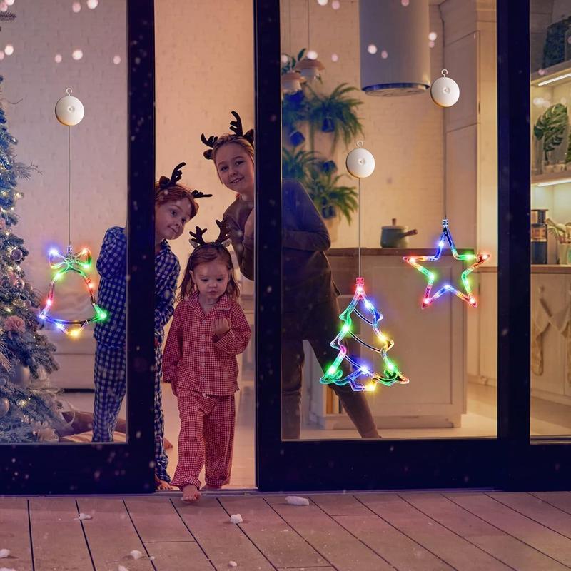 Christmas Tree & Star & Bell Design Led Light, 1 Set Battery Powered Led Suction Cup Light (no Battery), Decorative Light for Home Party Festival