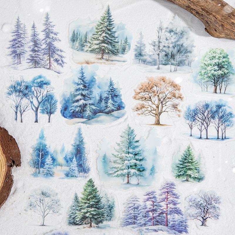 Winter Forest Tree Pattern Sticker, 20pcs pack Scrapbooking & Stamping Sticker, DIY Decorative Sticker for Stationery Computer Water Bottle, Christmas Gift