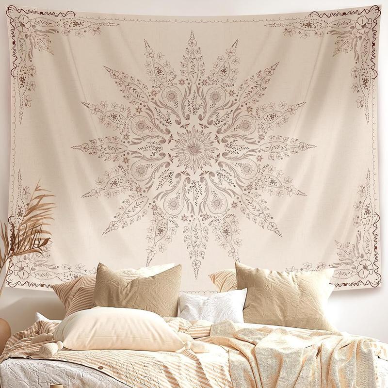 Floral Tapestry-Flower Aesthetic Tapestry-Hippie Wall Hanging Boho Tapestry-Small Mandala Room Decor-Tapestries for Bedroom Living Room Dorm(Flaxen, 35.40