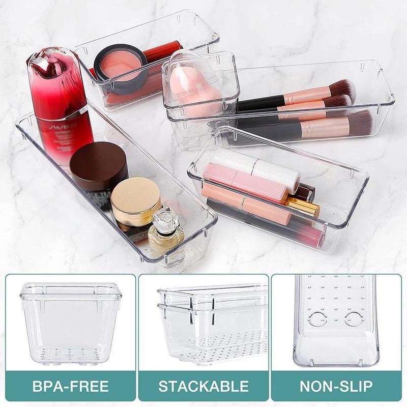 Clear Plastic Drawer Organizer, 1 Set Multi-size Desktop Drawer Divider Storage Box, Storage Organizer for Cosmetic, Jewelry, Kitchen, Bedroom, Bathroom, Office