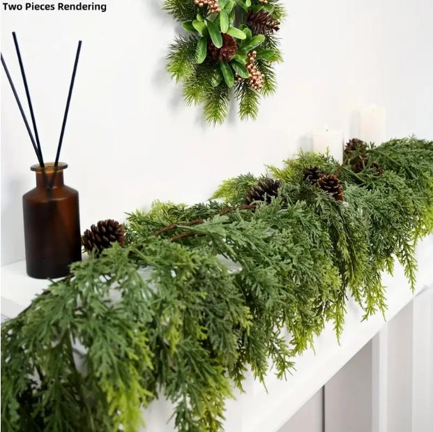 Artificial Cedar Garlands 70in Artificial Greenery Garland for Table, Mantle, Wall, Indoor, Outdoor Christmas Decorations