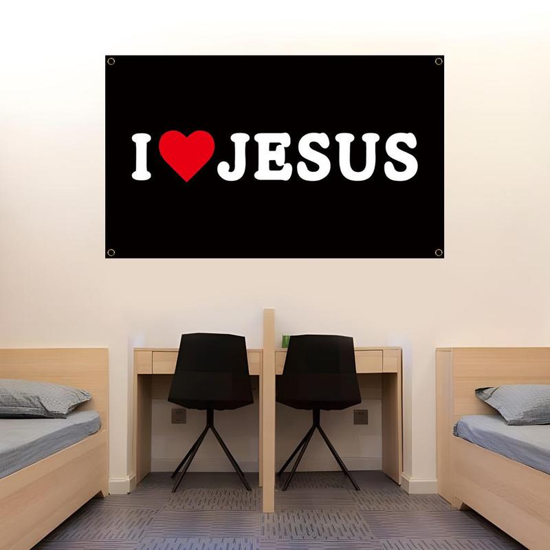 Letter Pattern I Love Jesus Hanging Decor, Polyester Wall Hanging, Wall Art for Home Living Room Bedroom Dormitory Decor