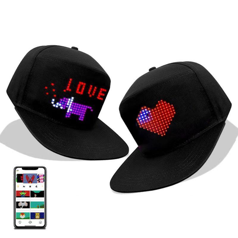 LED Light Up Heart Shaped Hat, Rechargeable Bluetooth-compatible LED Hat Display Message, Funny LED Caps for Party, Party Supplies