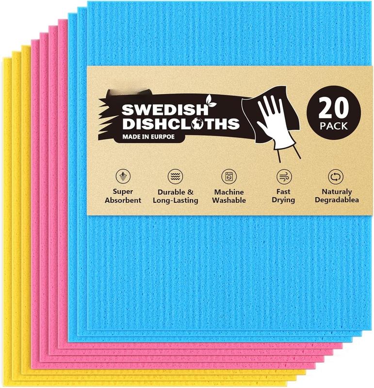 Swedish Dishcloths for Kitchen-20PK, Reusable Paper Towels, Kitchen Washcloths Dish Rags,  No Odor Reusable Cleaning Cloths for Kitchen, Cellulose Sponge Cloths 7