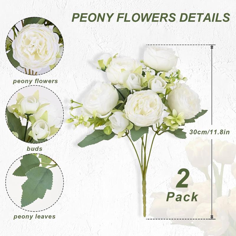 MARTINE MALL 2 Packs Peonies Artificial Flowers, White Artificial Peonies, Silk Peonies Flowers Fake Peonies Artificial Flowers Peonies Bouquet for Centerpiece Table Wedding Party Home Decor