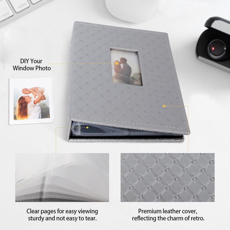 RECUTMS Polaroid Photo Album 208 Photos for Fujifilm Instax Mini Camera, 2x3 Inch Photo Album, Leather Cover with Window, for Instax Mini 12 11 9 40 90 8 7 Evo LiPlay Instant Camera Decor Transparent