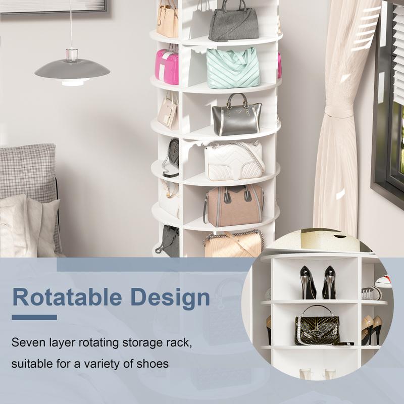 Rotating Shoe Rack Tower, 7-Tier Spinning Shoe Rack, Free Standing 360° Revolving Shoe Organizer,  High Bottom Design Shoe Tower Spinning Storage Lazy Susany, Fits 28 Pairs of Shoes (7-Tier White)