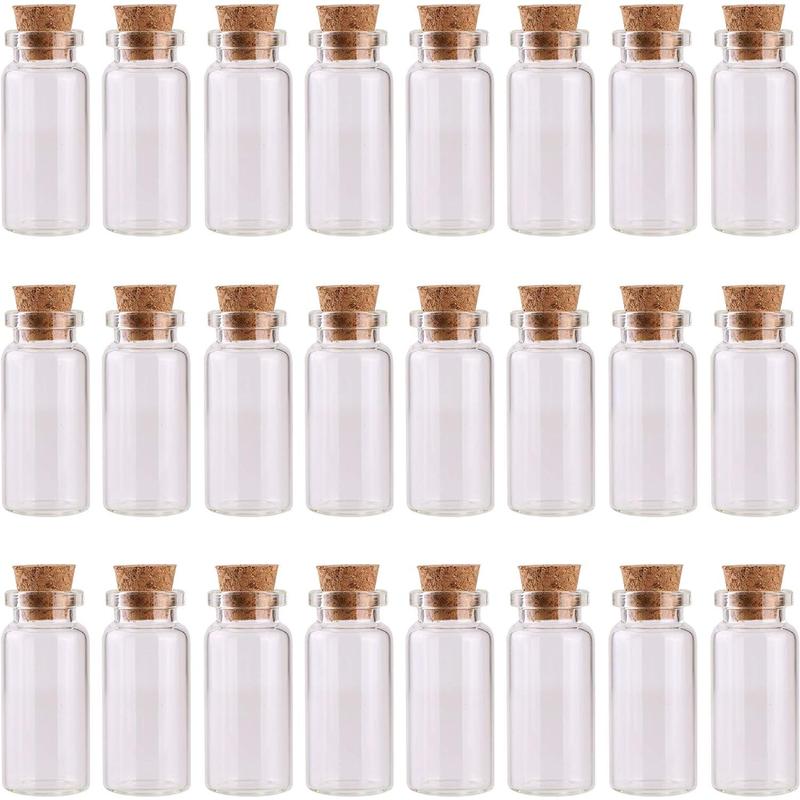 24PCS 10ml Glass Bottles Cork Stoppers DIY Decoration Mini Glass Vials Cork Message Glass Bottle Vial Cork,Small Glass Bottles Jars Corks for Wedding Party Favors Organiser Canister Organiser Canister Tin