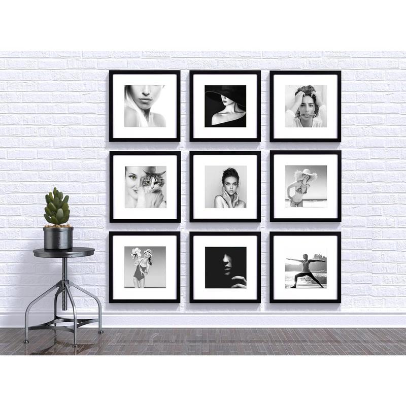 Yaetm 12x12 Picture Frames Black Set of 9, Square Photo Frame Displays 8x8 with Mat or 12x12 without Mat, Gallery Wall Frame Set for Wall Hanging