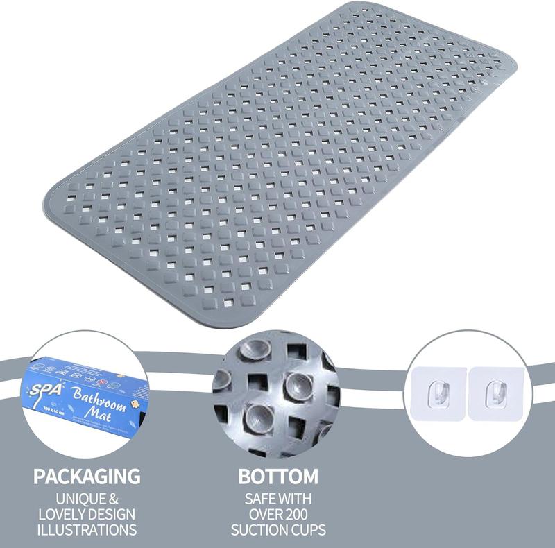 [Tiktok Made me Buy It] Durable PVC Non-Slip Bathtub Mat with Drain Holes & Suction Cups, for Bathroom and Shower -Traditional-Rubber