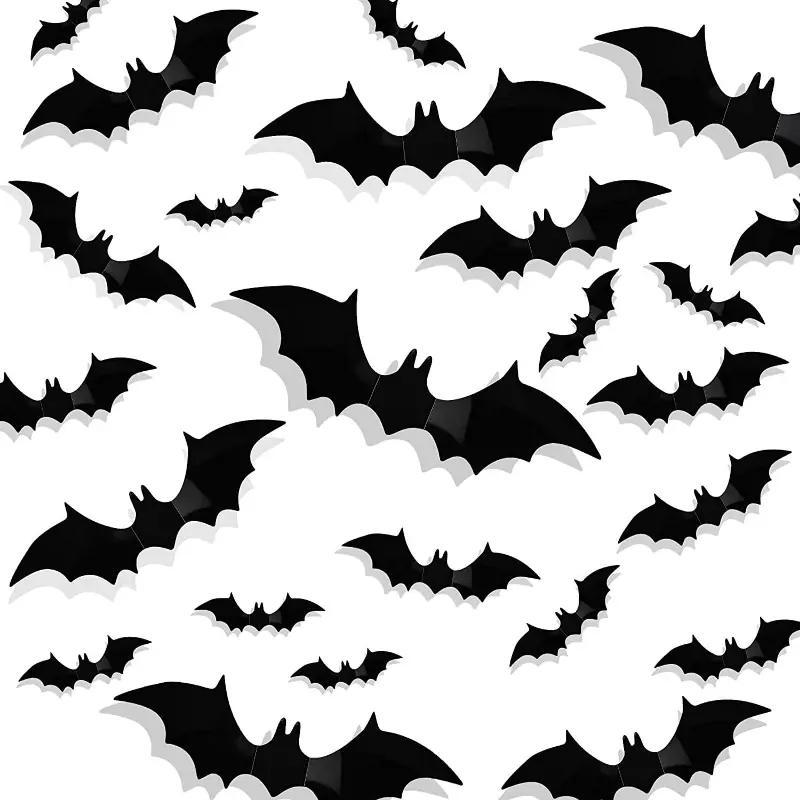 Room Decor Bat Shaped Wall Sticker, 60pcs set 3d Bat Wall Decal, Halloween Wall Art Decoration for Home Living Room Bedroom Hotel School, Halloween Decoration, Halloween Accessories  Tiles Sticker