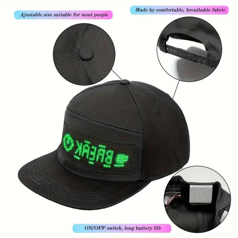 LED Light Up Heart Shaped Hat, Rechargeable Bluetooth-compatible LED Hat Display Message, Funny LED Caps for Party, Party Supplies