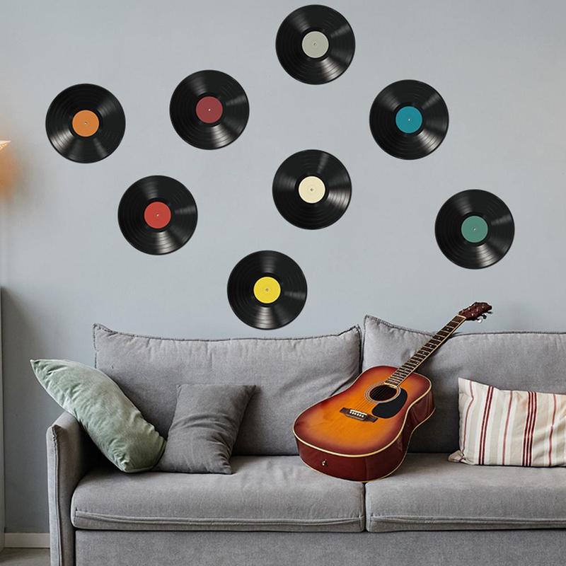 Phonograph Record Pattern Wall Stickers, 8 Counts Record Vinyl Records Wall Sticker, Paper Record Poster, Room Decor for Teens Boys Girls, Rock and Roll Music Party Decorations