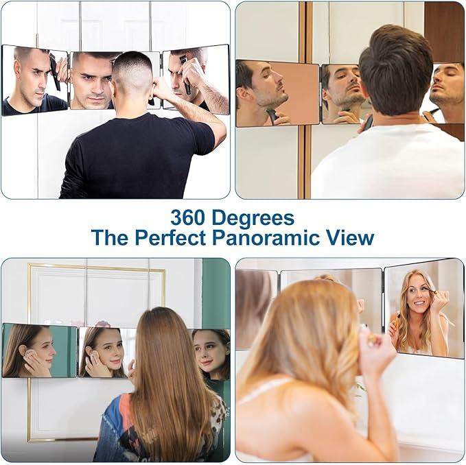 3 Way Mirror for Self Hair Cutting,360 Trifold Barber Mirrors3 Sided Makeup Mirror to See Back of Head,Hair Coloring,Christmas Gifts for men and women