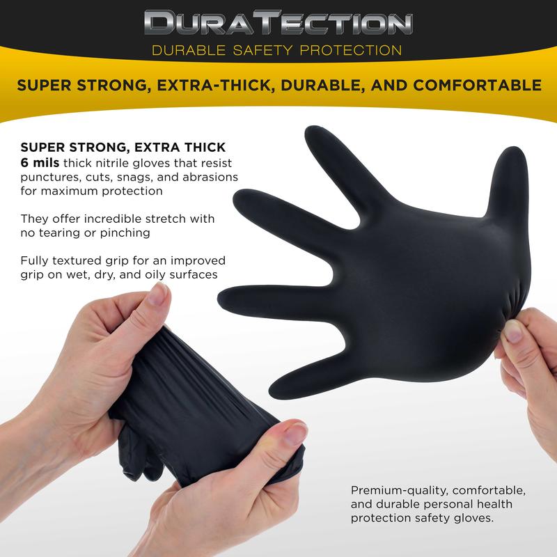 HD Black Nitrile Disposable Gloves, Box of 100, Size Medium, 6 Mil - Latex Free, Powder Free, Textured Grip, Food Safe