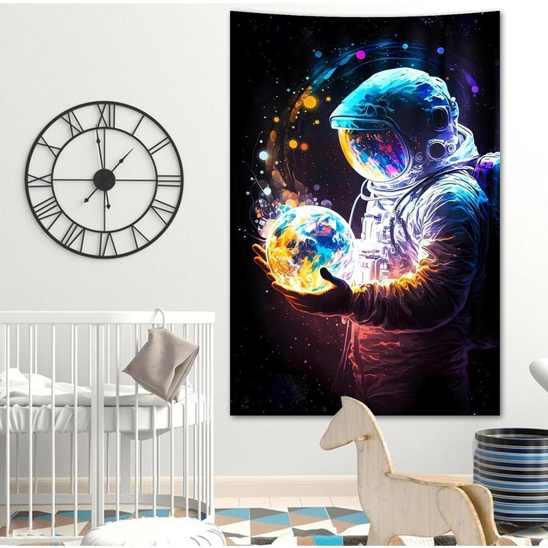 Cool Space Astronaut Tapestry for Bedroom, Fantasy Spaceman Tapestries Wall Hanging for Men, Colorful Galaxy Vertical Poster for Men Guys Living Dorm Room Decor 40inx60in