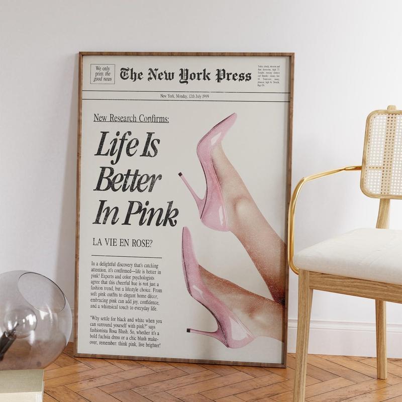 Retro Vintage Baby Pink News Poster, Trendy News headline Unique Print Decor Glossy