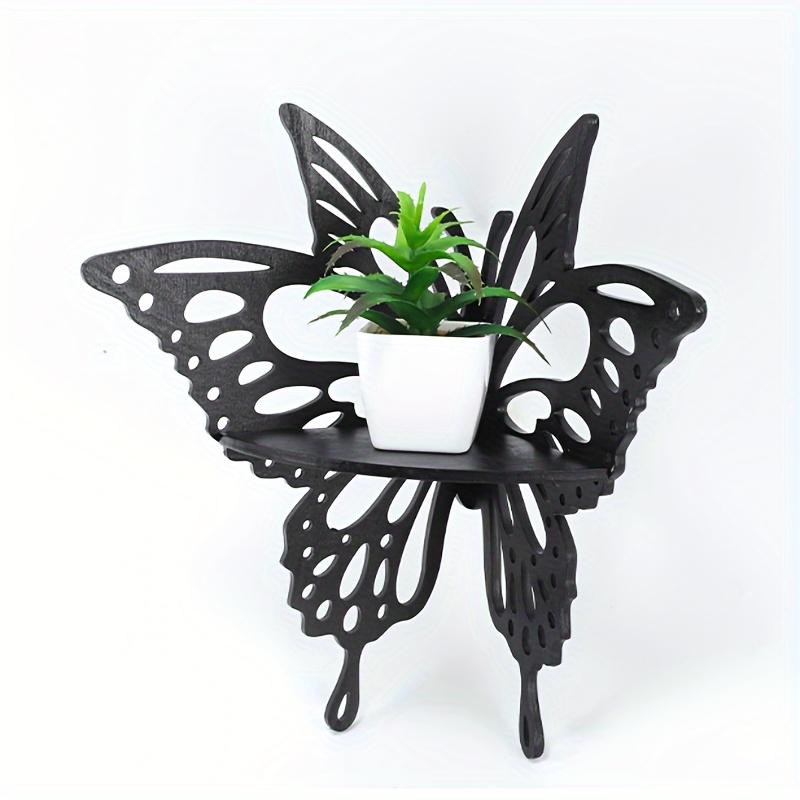 Butterfly Candlestick Storage Rack Black Small Butterfly Style Hollow Candlestick Key Small Pottery Storage Rack Simple Homestay Home Wall Decoration Shelves