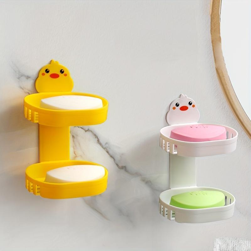 Double Layer Soap Draining Holder, 1 Count Cute Cartoon Chicken Design Wall Mounted Soap Bar Holder, Soap Storage Rack for Bathroom Kitchen, Home Organizer