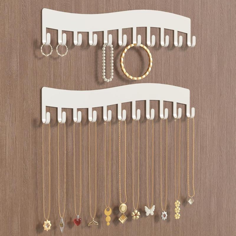 Wall Necklace Organizer Holder: Wall Mounted Jewelry Hanging Storage Necklaces Display Hanger White