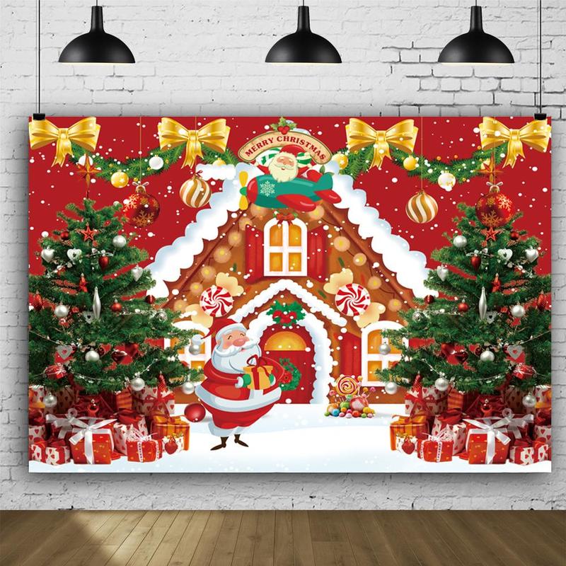 Christmas Gingerbread House Pattern Backdrop, 1 Count Christmas Themed Party Background, Winter Holiday Party Decoration Supplies