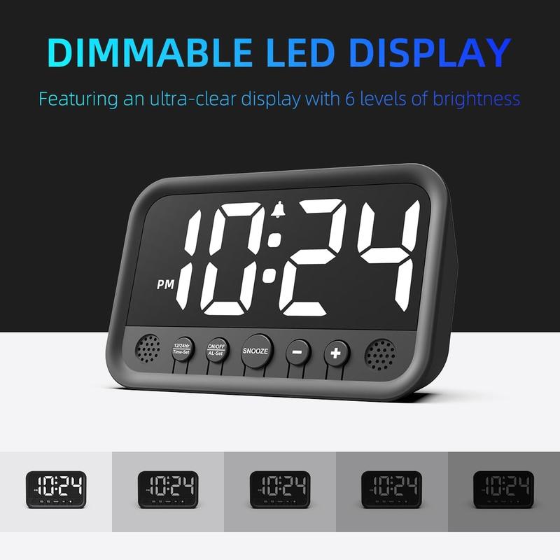 Small LED Digital Clock for Bedroom, Loud Alarm Clock for Heavy Sleepers Adults, Teens | Plug-In Electric Desk Clock | Simple Bedside Nightstand Clock with Adjustable Volume Brightness Snooze  White